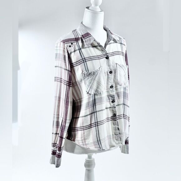 Free people fall colors plaid oversized lightweight flannel button down shirt XS - Picture 1 of 10